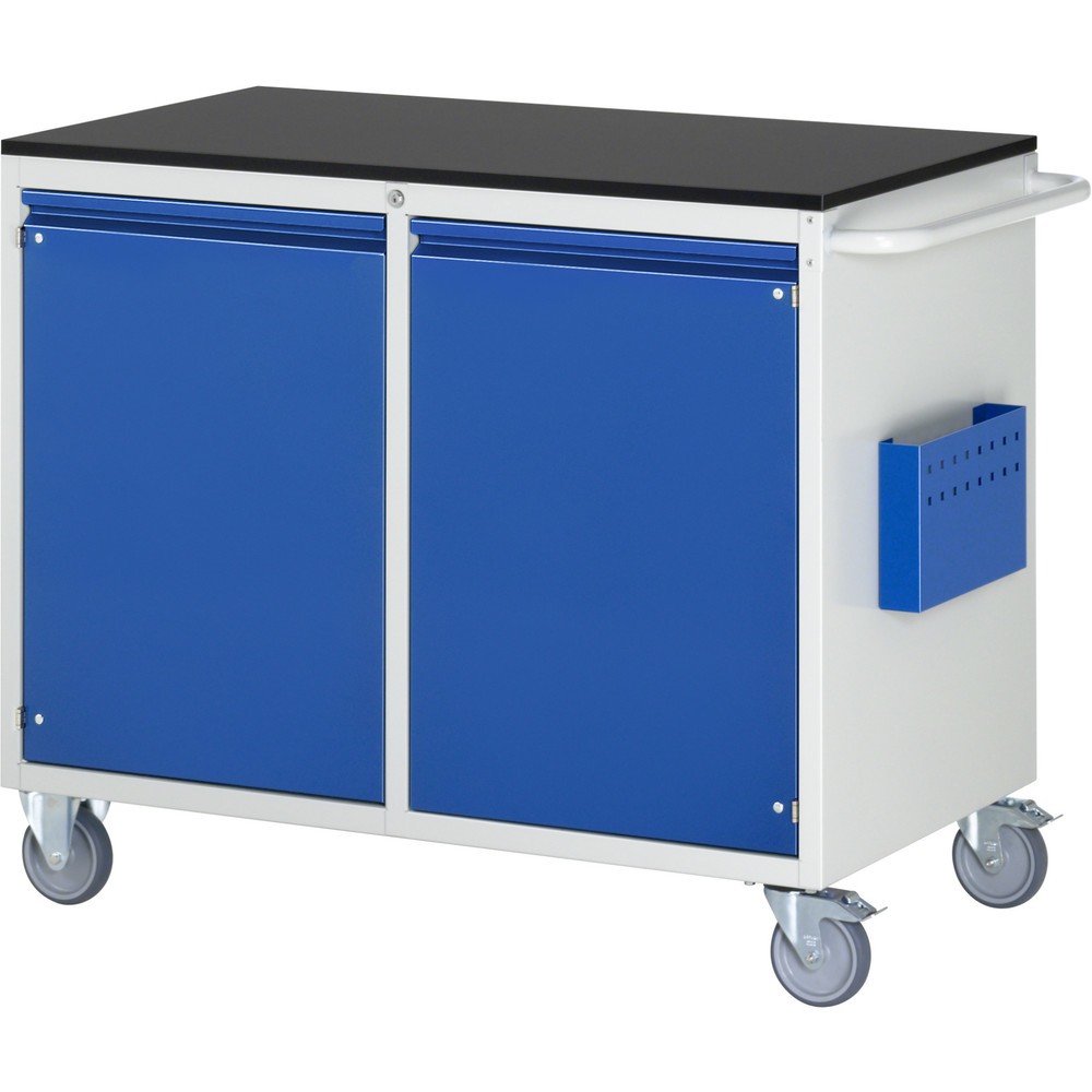Číslo obrázku produktu 1: Montážní vozík RAU řada 7000, VxŠxH 970 x 1145 x 650 mm, 2 křídlové dveře, melaminová pracovní deska, integrovaná úchytková lišta