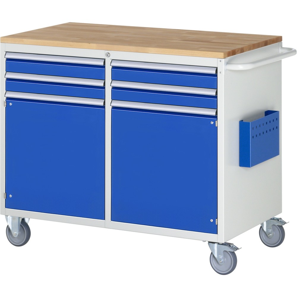 Číslo obrázku produktu 1: Montážní vozík RAU řada 7000, VxŠxH 975 x 1145 x 650 mm, 2 křídlové dveře, 4x zásuvka 4 x 90 mm, buková pracovní deska