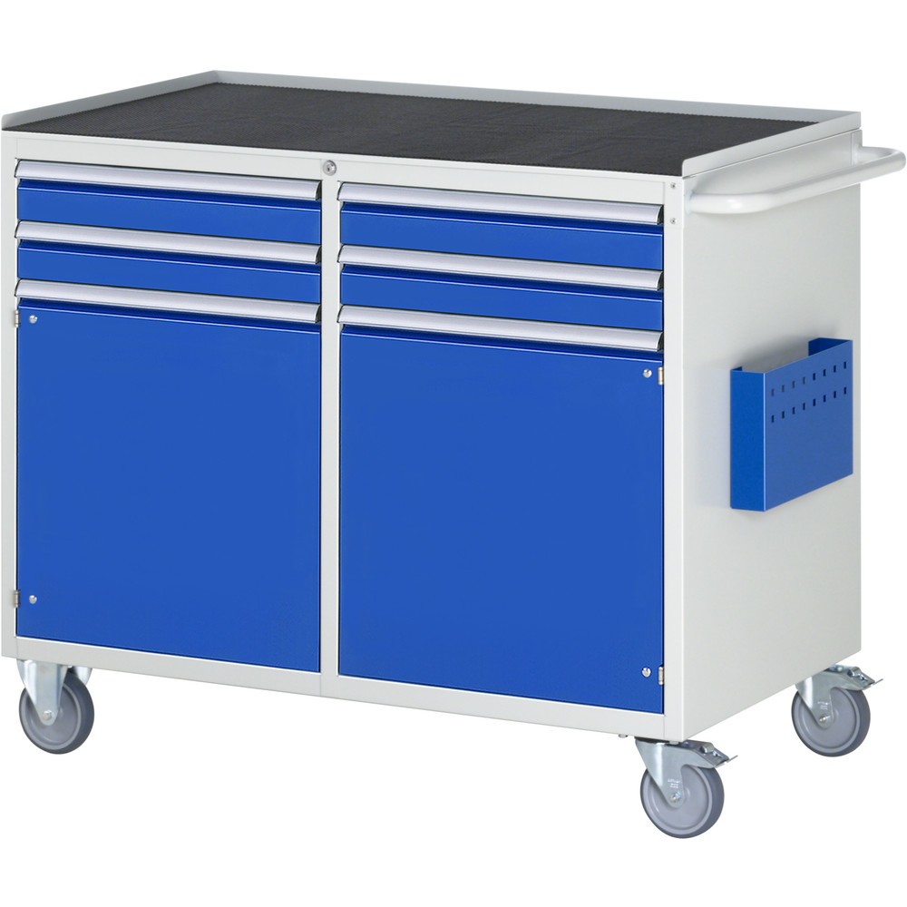 Číslo obrázku produktu 1: Montážní vozík RAU řada 7000, VxŠxH 975 x 1145 x 650 mm, 2 křídlové dveře, 4x zásuvka 4 x 90 mm, kovová pracovní deska