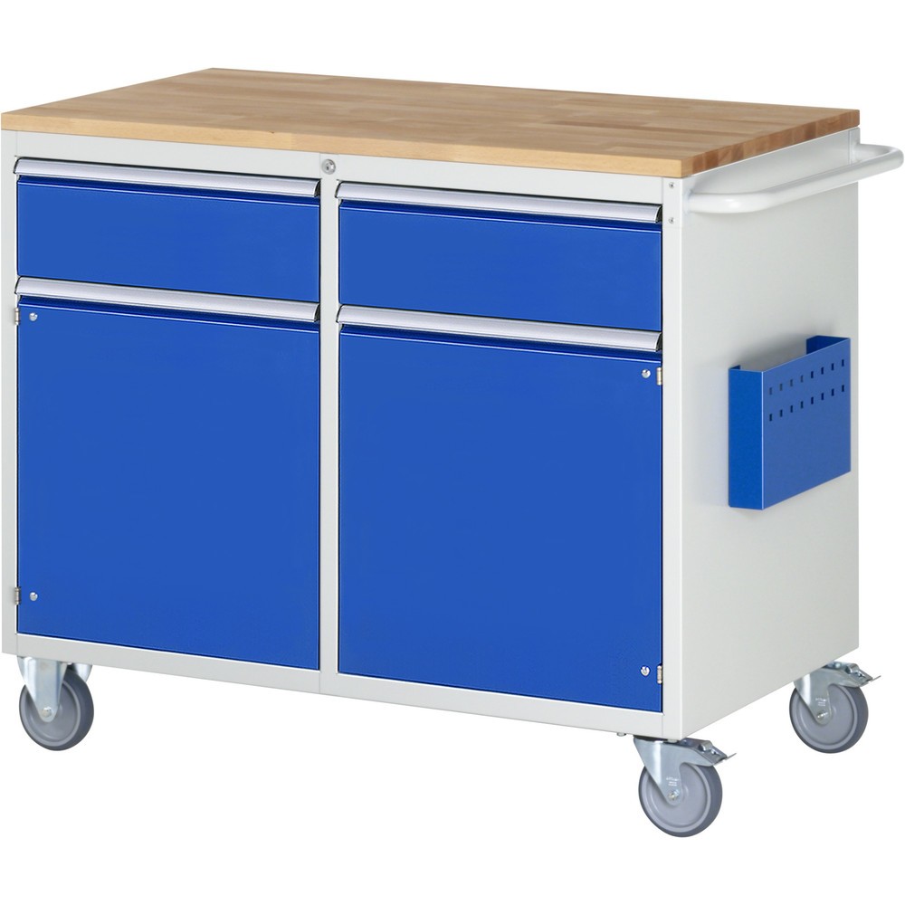 Číslo obrázku produktu 1: Montážní vozík RAU řada 7000, VxŠxH 975 x 1145 x 650 mm, 2 křídlové dveře, 2x zásuvka 2 x 180 mm, buková pracovní deska