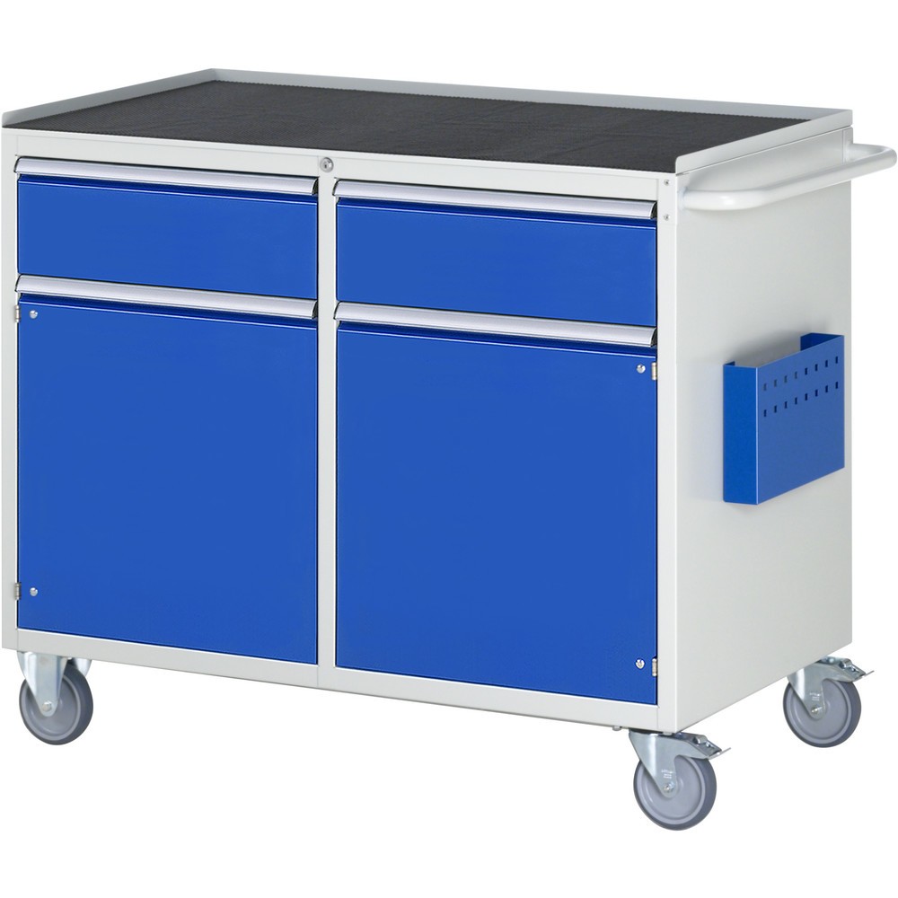 Číslo obrázku produktu 1: Montážní vozík RAU řada 7000, VxŠxH 975 x 1145 x 650 mm, 2 křídlové dveře, 2x zásuvka 2 x 180 mm, kovová pracovní deska
