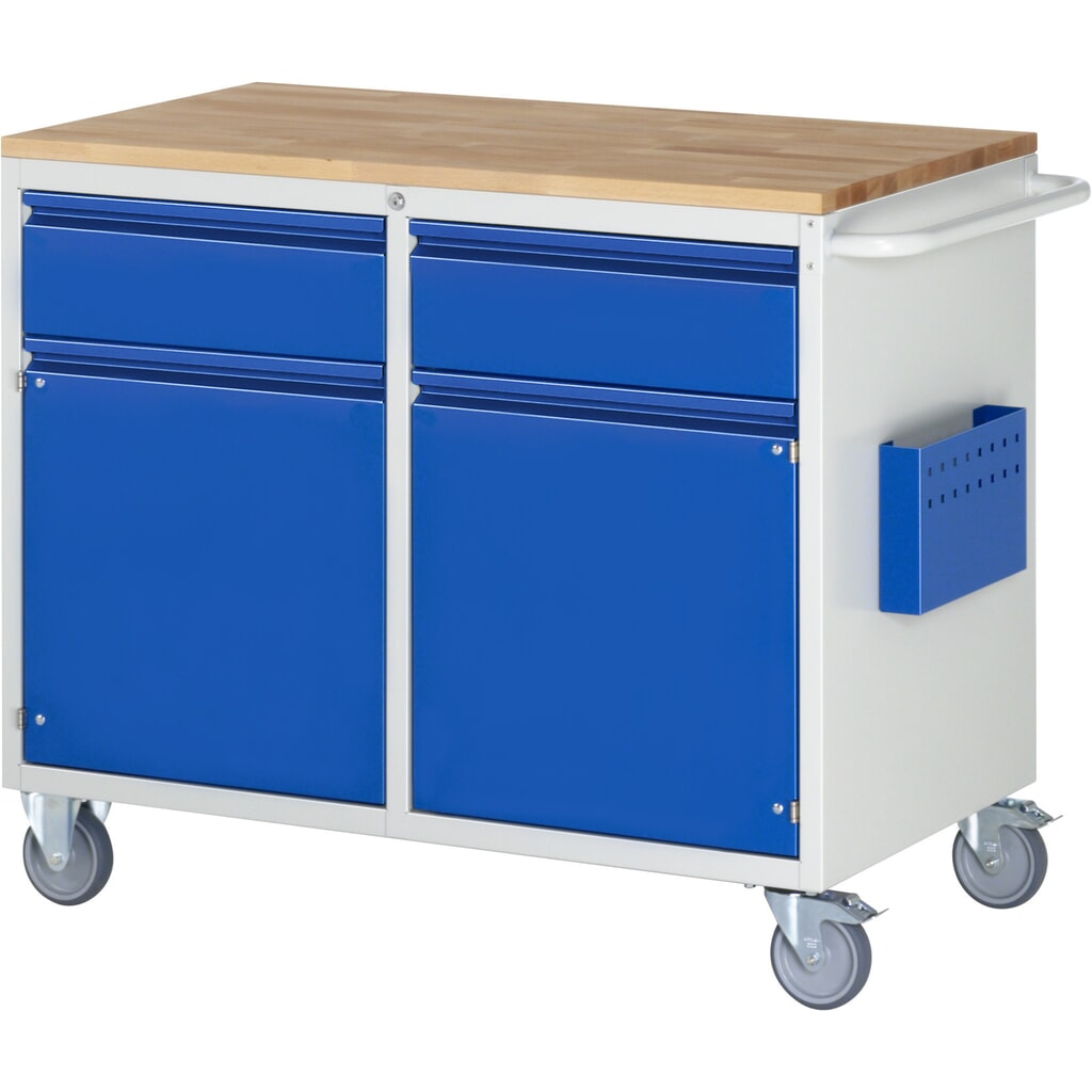 Číslo obrázku produktu 1: Montážní vozík RAU řada 7000, VxŠxH 975 x 1145 x 650 mm, 2 křídlové dveře, 2x zásuvka 2 x 180 mm, buková pracovní deska