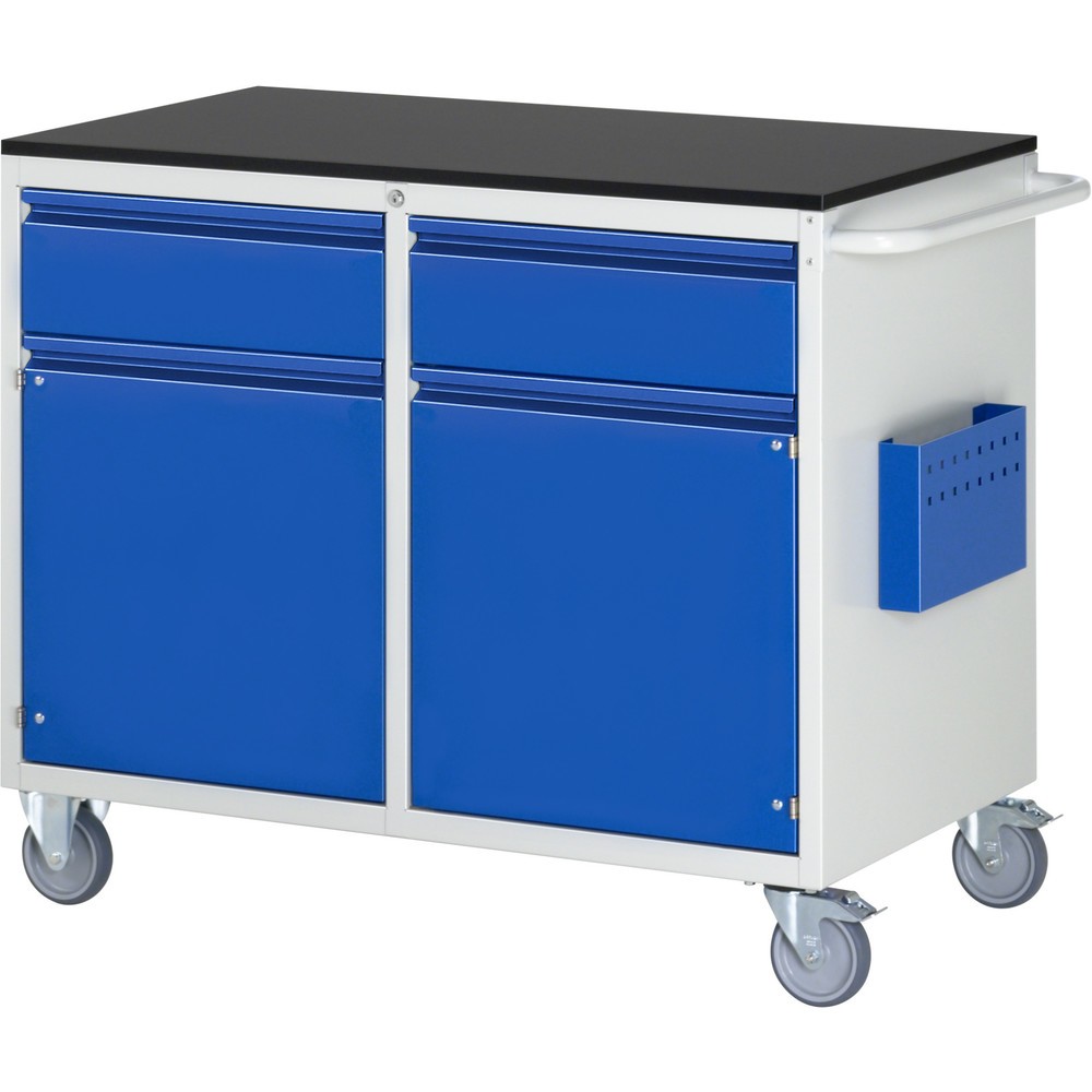 Číslo obrázku produktu 1: Montážní vozík RAU řada 7000, VxŠxH 970 x 1145 x 650 mm, 2 křídlové dveře, 2x zásuvka 2 x 180 mm, melaminová pracovní deska