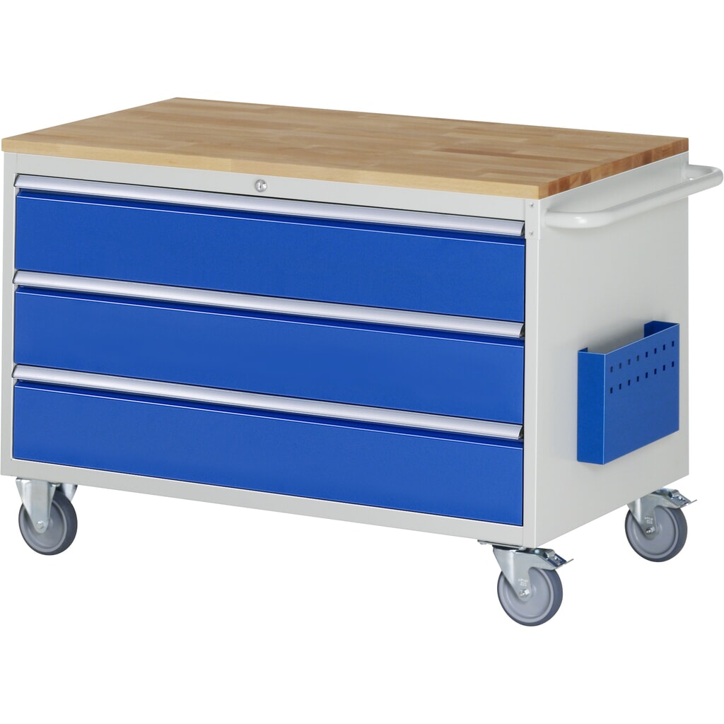 Dílenský vozík RAU, řada 7000, V׊×H 795 × 1145 × 650 mm, 3 zásuvky, velikost XXL, pracovní deska buk masiv Obrázek produktu: Dílenský vozík RAU, řada 7000, V׊×H 795 × 1145 × 650 mm, 3 zásuvky, velikost XXL, pracovní deska buk masiv