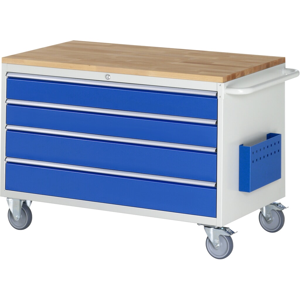 Dílenský vozík RAU, řada 7000, V׊×H 795 × 1145 × 650 mm, 4 zásuvky, velikost XXL, pracovní deska buk masiv Obrázek produktu: Dílenský vozík RAU, řada 7000, V׊×H 795 × 1145 × 650 mm, 4 zásuvky, velikost XXL, pracovní deska buk masiv