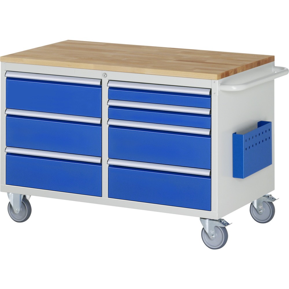 Číslo obrázku produktu 1: Montážní vozík RAU řada 7000, VxŠxH 795 x 1145 x 650 mm, 7x zásuvka, buková pracovní deska, nosnost zásuvky 100 kg