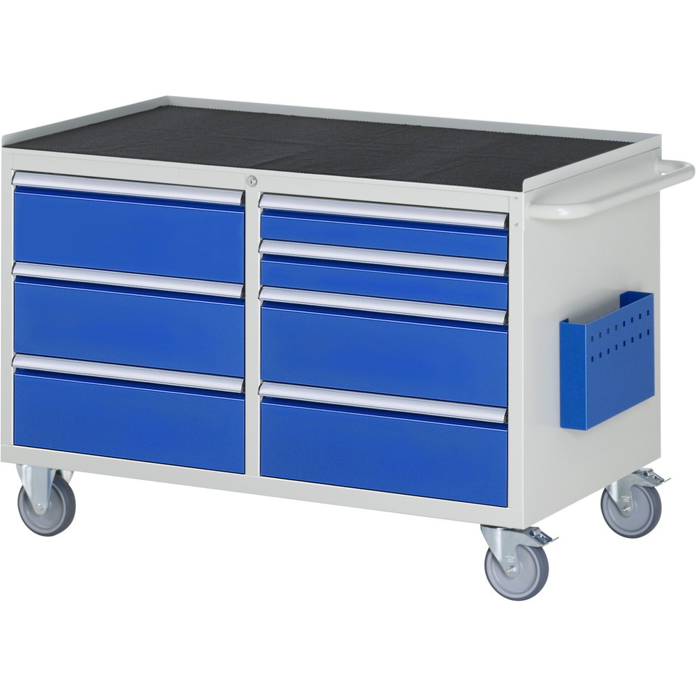Obrázek produktu: Montážní vozík RAU řada 7000, VxŠxH 795 x 1145 x 650 mm, 7x zásuvka, kovová pracovní deska, nosnost zásuvky 100 kg