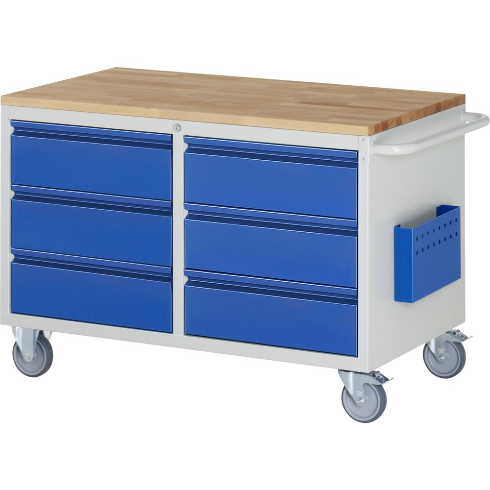 Číslo obrázku produktu 1: Montážní vozík RAU řada 7000, VxŠxH 795 x 1145 x 650 mm, 6x zásuvka, buková pracovní deska, nosnost zásuvky 100 kg