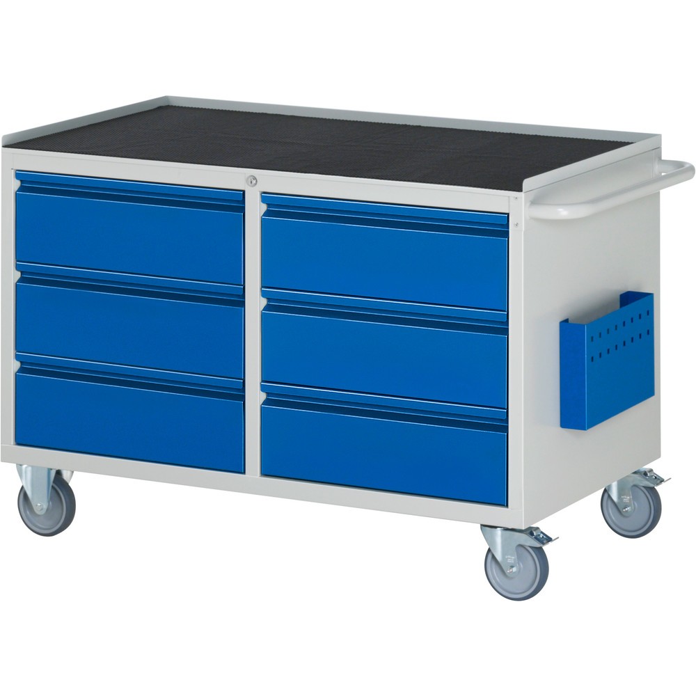 Číslo obrázku produktu 1: Montážní vozík RAU řada 7000, VxŠxH 795 x 1145 x 650 mm, 6x zásuvka, kovová pracovní deska, nosnost zásuvky 100 kg