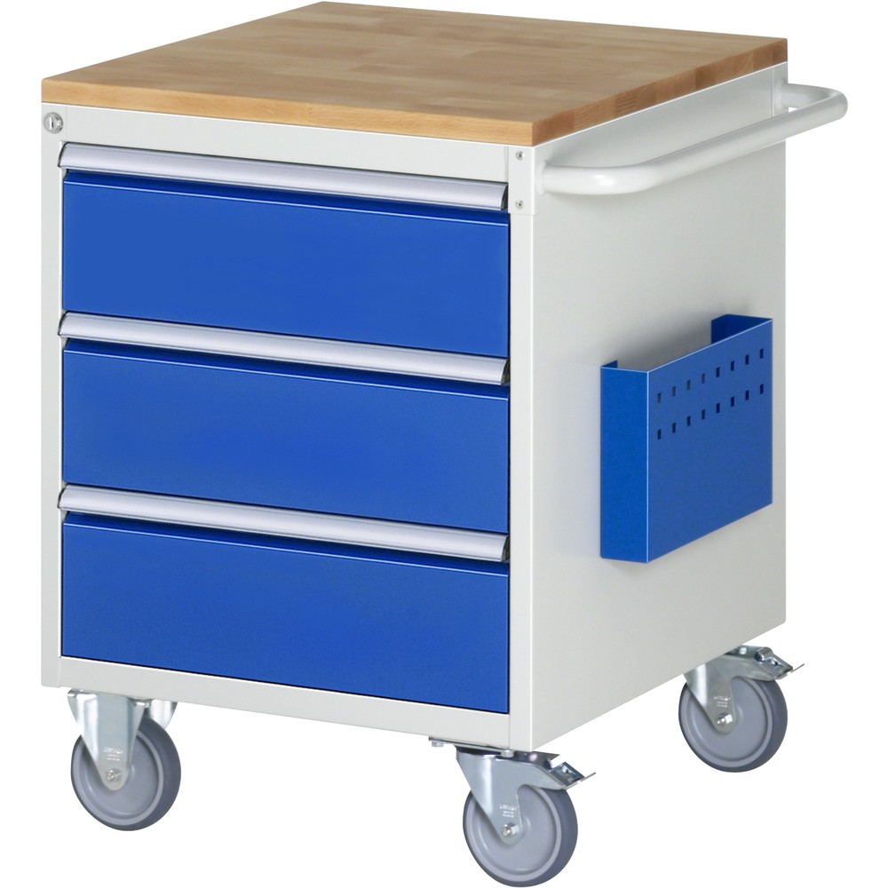Číslo obrázku produktu 1: Dílenský vozík RAU, řada 7000, V×Š×H 795 × 580 × 650 mm, 3 zásuvky, velikost L, pracovní deska buk masiv