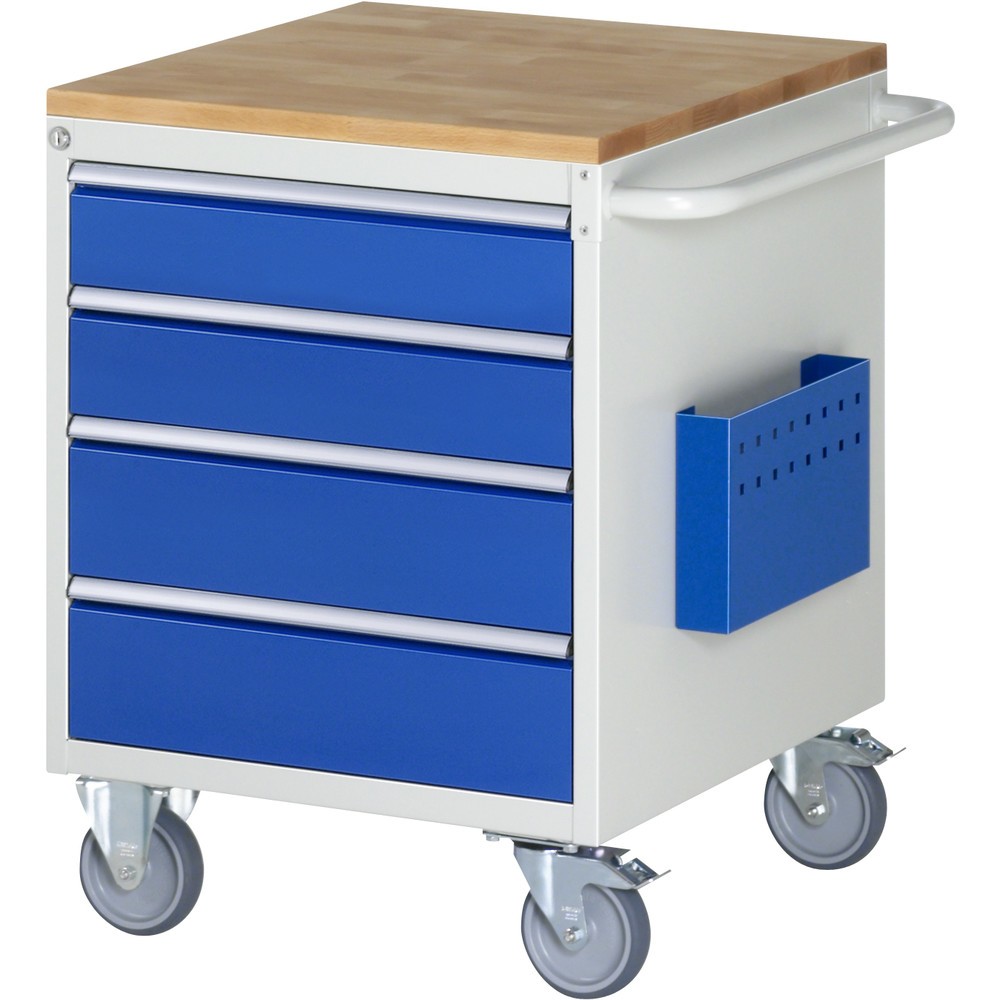 Číslo obrázku produktu 1: Dílenský vozík RAU, řada 7000, V×Š×H 795 × 580 × 650 mm, 4 zásuvky, velikost L, pracovní deska buk masiv