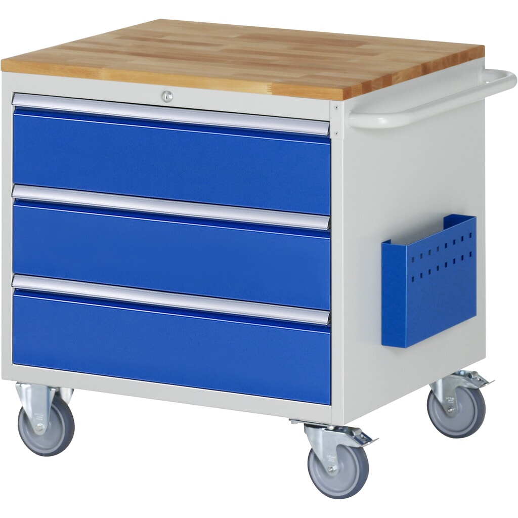 Obrázek produktu: Dílenský vozík RAU, řada 7000, V×Š×H 795 × 770 × 650 mm, 3 zásuvky, velikost XL, pracovní deska buk masiv