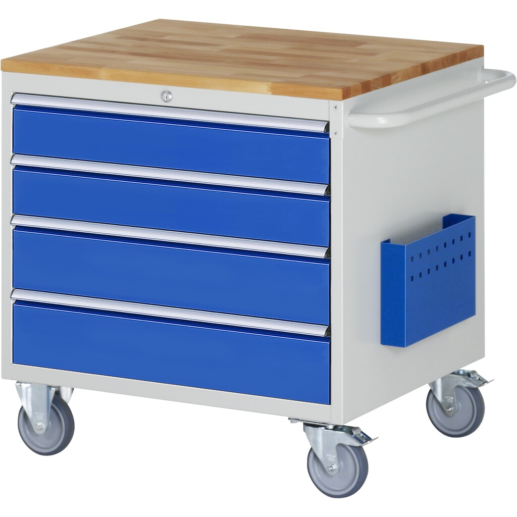 Obrázek produktu: Dílenský vozík RAU, řada 7000, V×Š×H 795 × 770 × 650 mm, 4 zásuvky, velikost XL, pracovní deska buk masiv