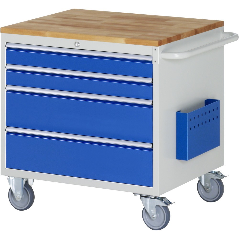Číslo obrázku produktu 1: Montážní vozík RAU řada 7000, VxŠxH 795 x 770 x 650 mm, 4x zásuvka 2 x 90, 2 x 180 mm, buková pracovní deska
