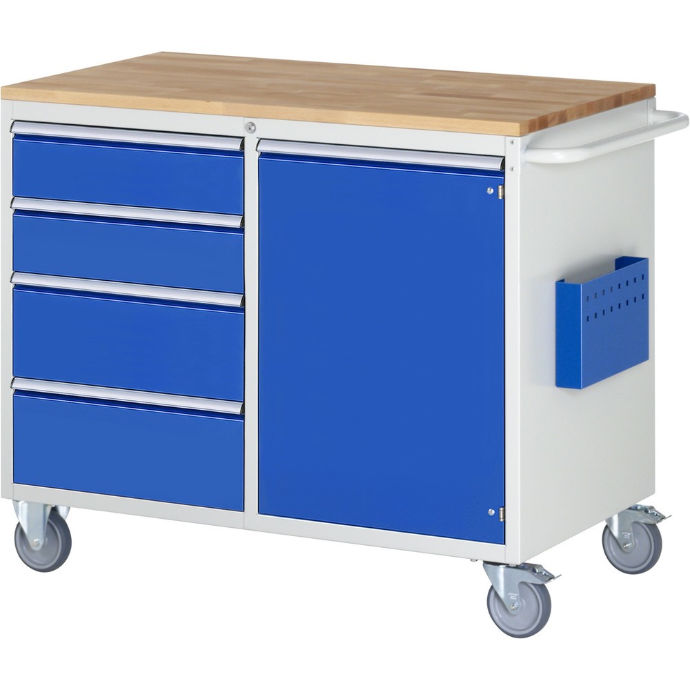 Číslo obrázku produktu 1: Montážní vozík RAU řada 7000, VxŠxH 975 x 1145 x 650 mm, 1 křídlové dveře, 4x zásuvka 2 x 150, 2 x 210 mm, buková pracovní deska