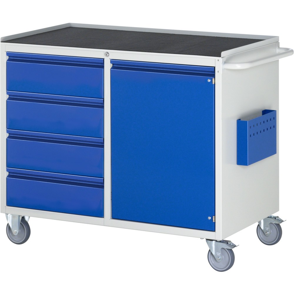 Číslo obrázku produktu 1: Montážní vozík RAU řada 7000, VxŠxH 975 x 1145 x 650 mm, 1 křídlové dveře, 4x zásuvka 4 x 180 mm, kovová pracovní deska
