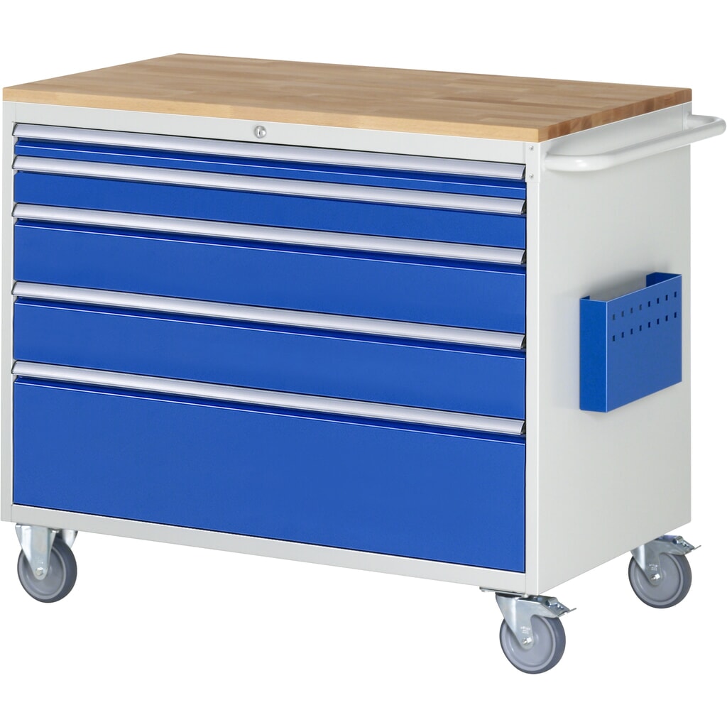 Obrázek produktu: Dílenský vozík RAU, řada 7000, V×Š×H 975 × 1145 × 650 mm, 5 zásuvek, velikost XXL, pracovní deska buk masiv