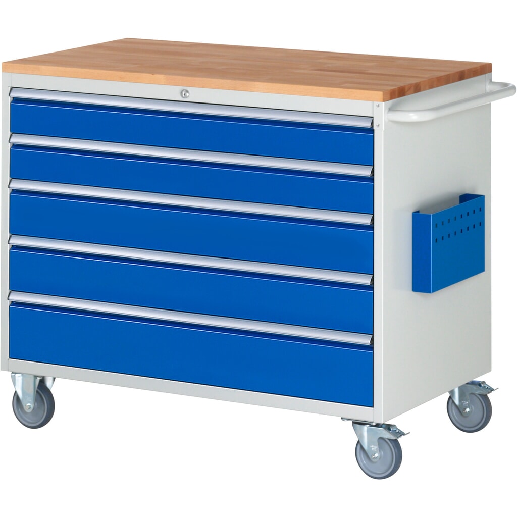 Obrázek produktu: Dílenský vozík RAU, řada 7000, V×Š×H 975 × 1145 × 650 mm, 5 zásuvek, velikost XXL, pracovní deska buk masiv