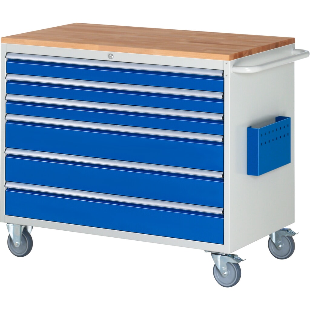 Obrázek produktu: Dílenský vozík RAU, řada 7000, V×Š×H 975 × 1145 × 650 mm, 6 zásuvek, velikost XXL, pracovní deska buk masiv