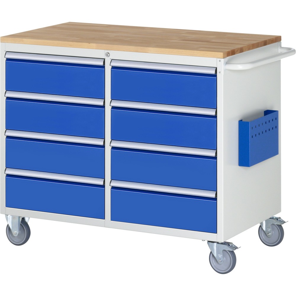 Číslo obrázku produktu 1: Montážní vozík RAU řada 7000, VxŠxH 975 x 1145 x 650 mm, 8x zásuvka 8 x 180 mm, buková pracovní deska, nosnost zásuvky 100 kg
