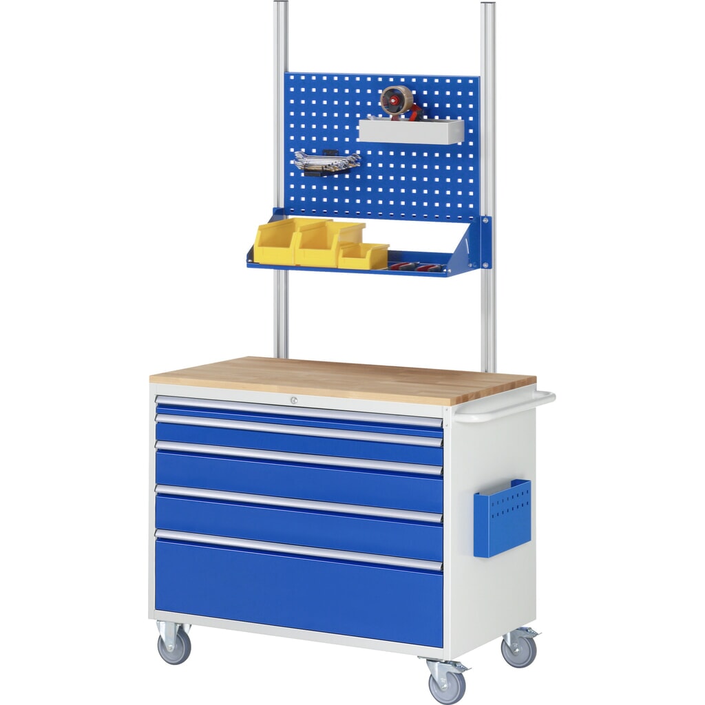 Číslo obrázku produktu 6: Montážní vozík RAU řada 7000, VxŠxH 975 x 1145 x 650 mm, 7x zásuvka 2 x 60, 2 x 90, 2 x 120, 1 x 180 mm, buková pracovní deska, nosnost zásuvky 50 kg