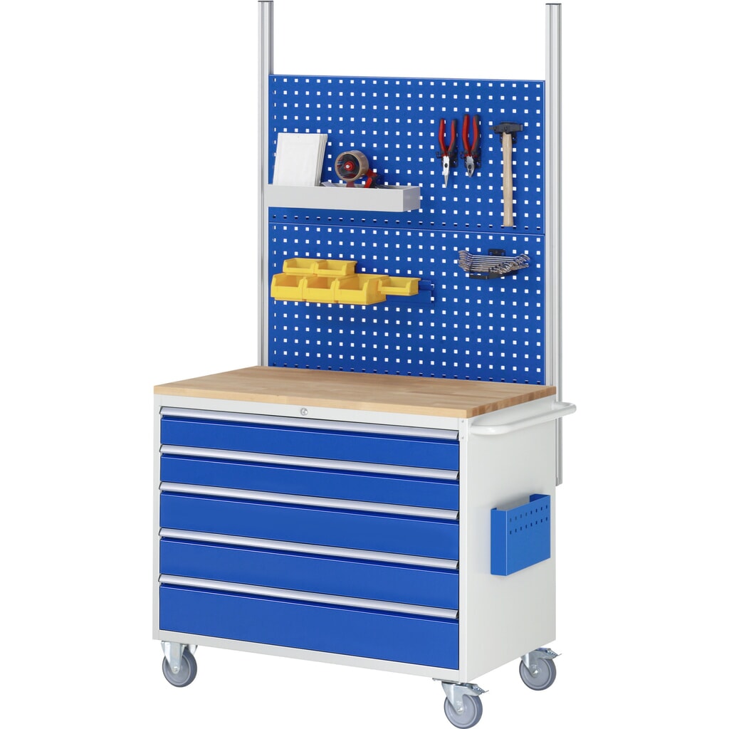 Číslo obrázku produktu 7: Montážní vozík RAU řada 7000, VxŠxH 975 x 1145 x 650 mm, 7x zásuvka 2 x 60, 2 x 90, 2 x 120, 1 x 180 mm, buková pracovní deska, nosnost zásuvky 50 kg