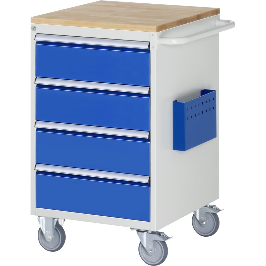 Dílenský vozík RAU, řada 7000, V׊×H 975 × 580 × 650 mm, 4 zásuvky, velikost L, pracovní deska buk masiv Obrázek produktu: Dílenský vozík RAU, řada 7000, V׊×H 975 × 580 × 650 mm, 4 zásuvky, velikost L, pracovní deska buk masiv