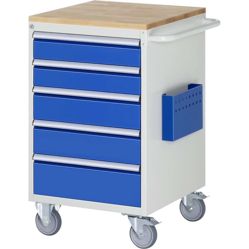 Číslo obrázku produktu 1: Dílenský vozík RAU, řada 7000, V×Š×H 975 × 580 × 650 mm, 5 zásuvek, velikost L, pracovní deska buk masiv