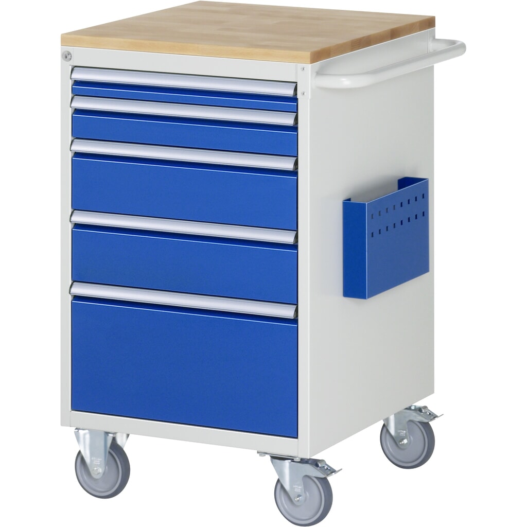 Dílenský vozík RAU, řada 7000, V׊×H 975 × 580 × 650 mm, 5 zásuvek, velikost L, pracovní deska buk masiv Obrázek produktu: Dílenský vozík RAU, řada 7000, V׊×H 975 × 580 × 650 mm, 5 zásuvek, velikost L, pracovní deska buk masiv