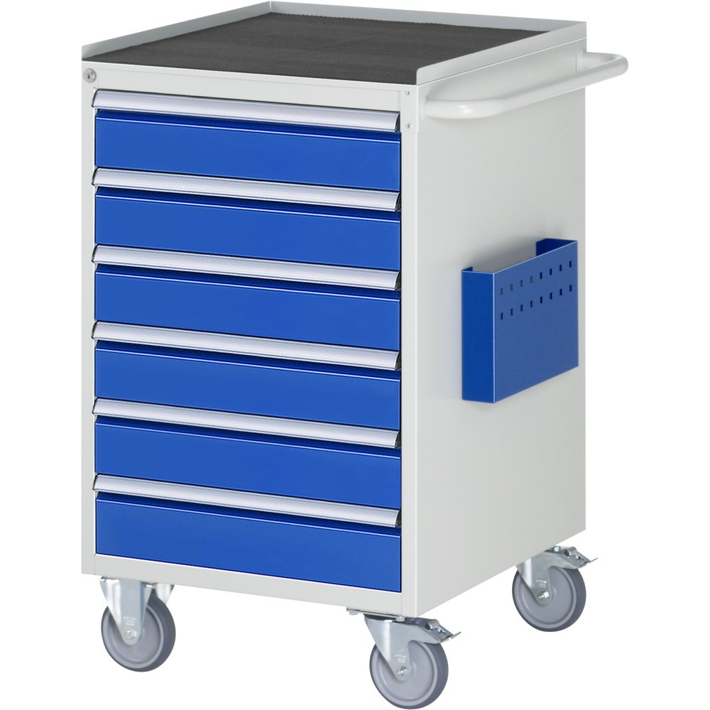 Obrázek produktu: Montážní vozík RAU řada 7000, VxŠxH 975 x 580 x 650 mm, 6x zásuvka 6 x 120 mm, kovová pracovní deska