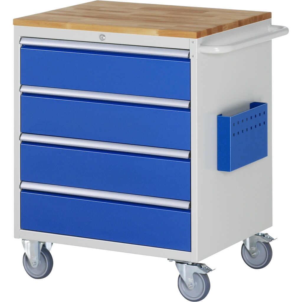 Obrázek produktu: Dílenský vozík RAU, řada 7000, V×Š×H 975 × 770 × 650 mm, 4 zásuvky, velikost XL, pracovní deska buk masiv