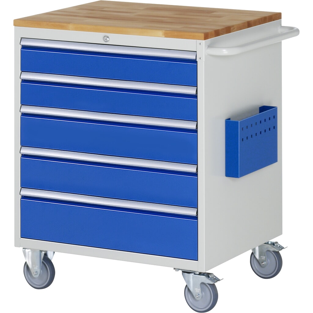 Dílenský vozík RAU, řada 7000, V׊×H 975 × 770 × 650 mm, 5 zásuvek, velikost XL, pracovní deska buk masiv Obrázek produktu: Dílenský vozík RAU, řada 7000, V׊×H 975 × 770 × 650 mm, 5 zásuvek, velikost XL, pracovní deska buk masiv