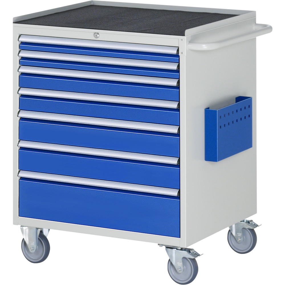 Číslo obrázku produktu 1: Montážní vozík RAU řada 7000, VxŠxH 975 x 770 x 650 mm, 7x zásuvka 2 x 60, 2 x 90, 2 x 120, 1 x 180 mm, kovová pracovní deska