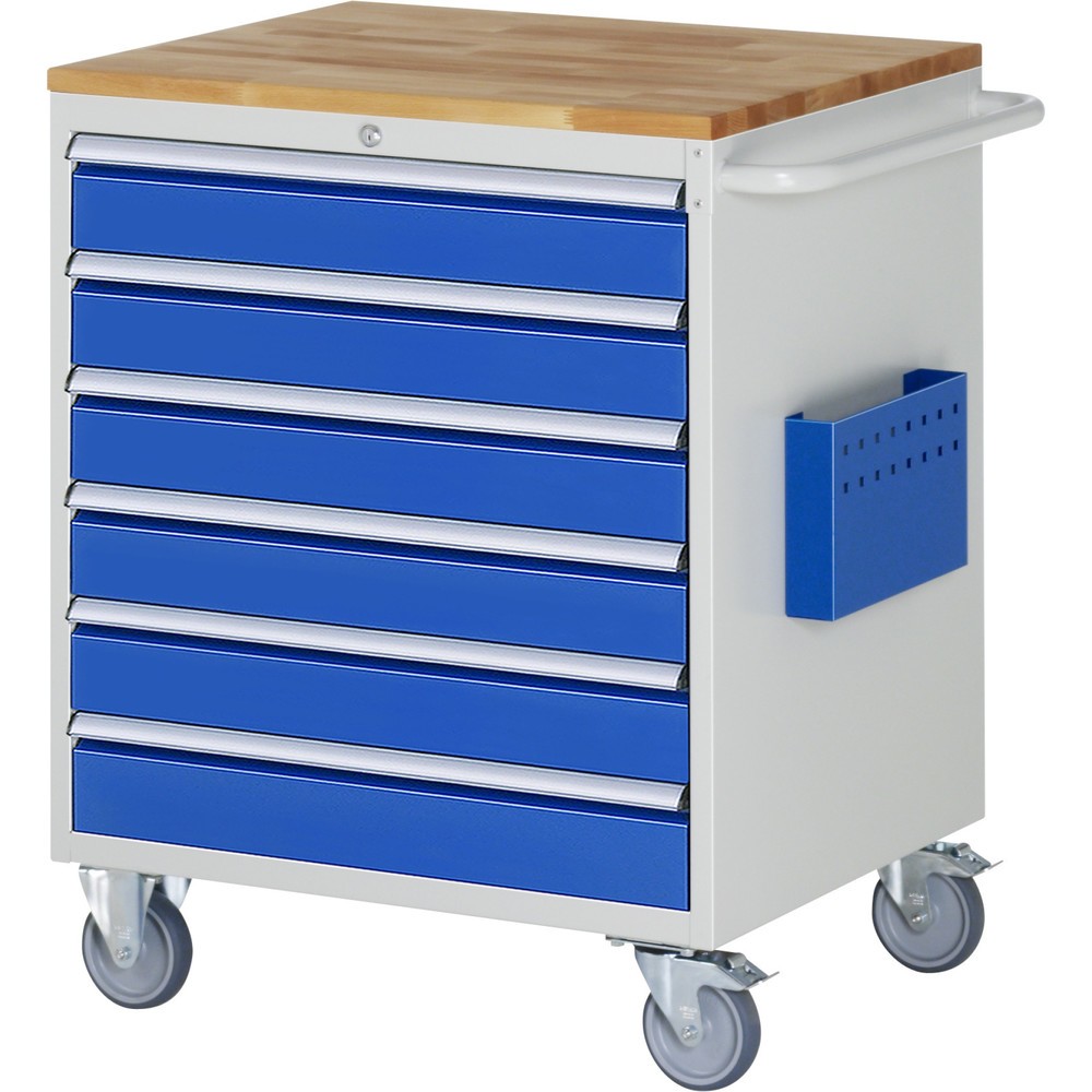 Číslo obrázku produktu 1: Montážní vozík RAU řada 7000, VxŠxH 975 x 770 x 650 mm, 6x zásuvka 6 x 120 mm, buková pracovní deska