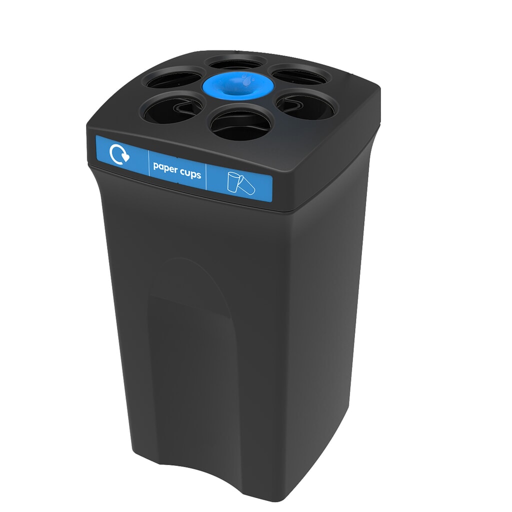 Nádoba na kelímky ENVIROBIN Envirocup XL, s integrovaným zásobníkem, černá/modrá, s nápisem „paper cups“ Obrázek produktu: Nádoba na kelímky ENVIROBIN Envirocup XL, s integrovaným zásobníkem, černá/modrá, s nápisem „paper cups“