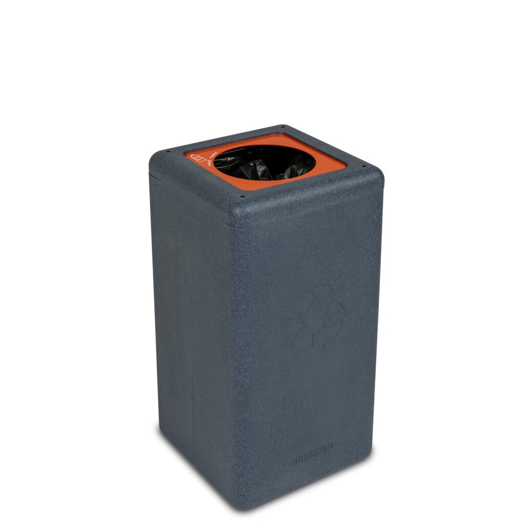 Nádoba na odpad BRICKBIN na plasty, z recyklovaného plastu, 65 litrů, hranatá, šedá/oranžová Obrázek produktu: Nádoba na odpad BRICKBIN na plasty, z recyklovaného plastu, 65 litrů, hranatá, šedá/oranžová
