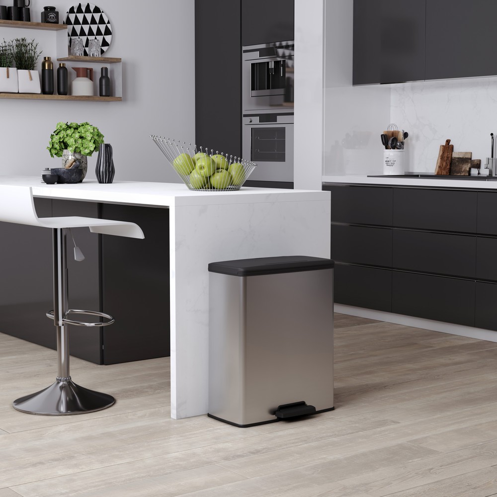Číslo obrázku produktu 7: Nádoba na odpad s nášlapem DECOBIN Duo, obdélníková, 2x26 litrů, stříbrná/černá