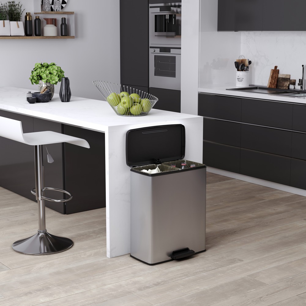 Číslo obrázku produktu 8: Nádoba na odpad s nášlapem DECOBIN Duo, obdélníková, 2x26 litrů, stříbrná/černá