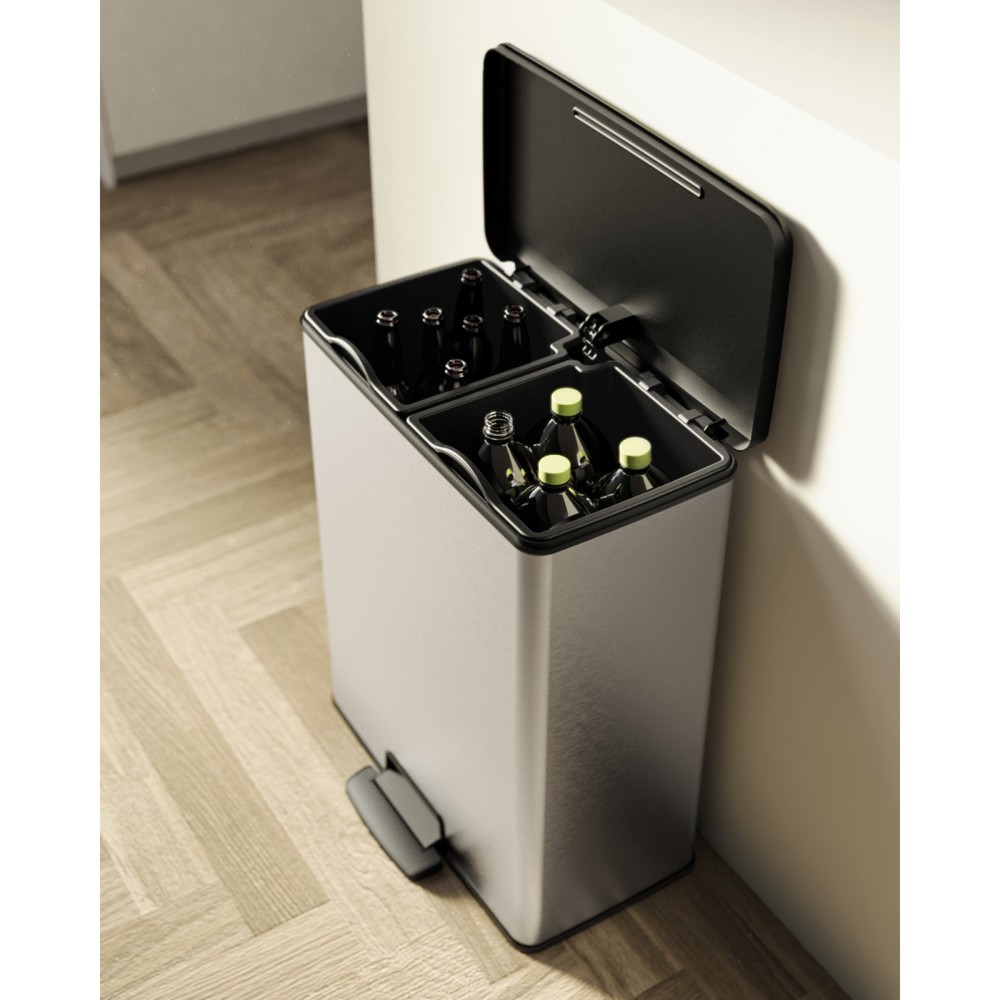 Číslo obrázku produktu 9: Nádoba na odpad s nášlapem DECOBIN Duo, obdélníková, 2x26 litrů, stříbrná/černá