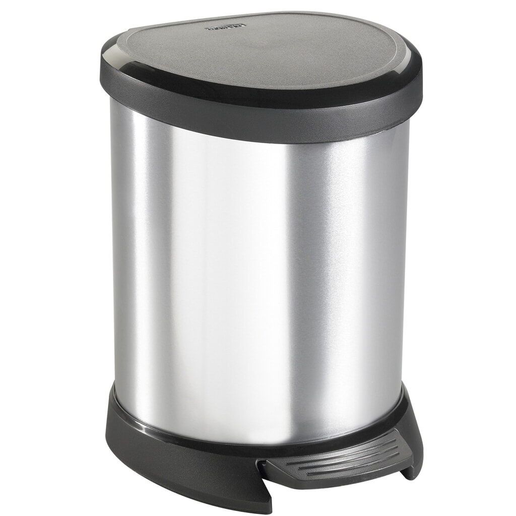 Nádoba na odpad s nášlapem DECOBIN, půlkulaté provedení, 5 litrů, stříbrná/černá Obrázek produktu: Nádoba na odpad s nášlapem DECOBIN, půlkulaté provedení, 5 litrů, stříbrná/černá
