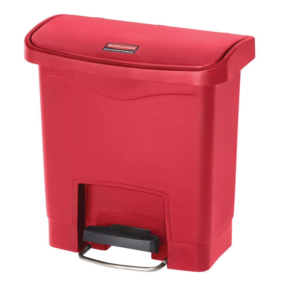 Číslo obrázku produktu 1: Nášlapná nádoba na odpad Rubbermaid Slim Jim® s pedálem na širší straně, plast, 15 l, červená