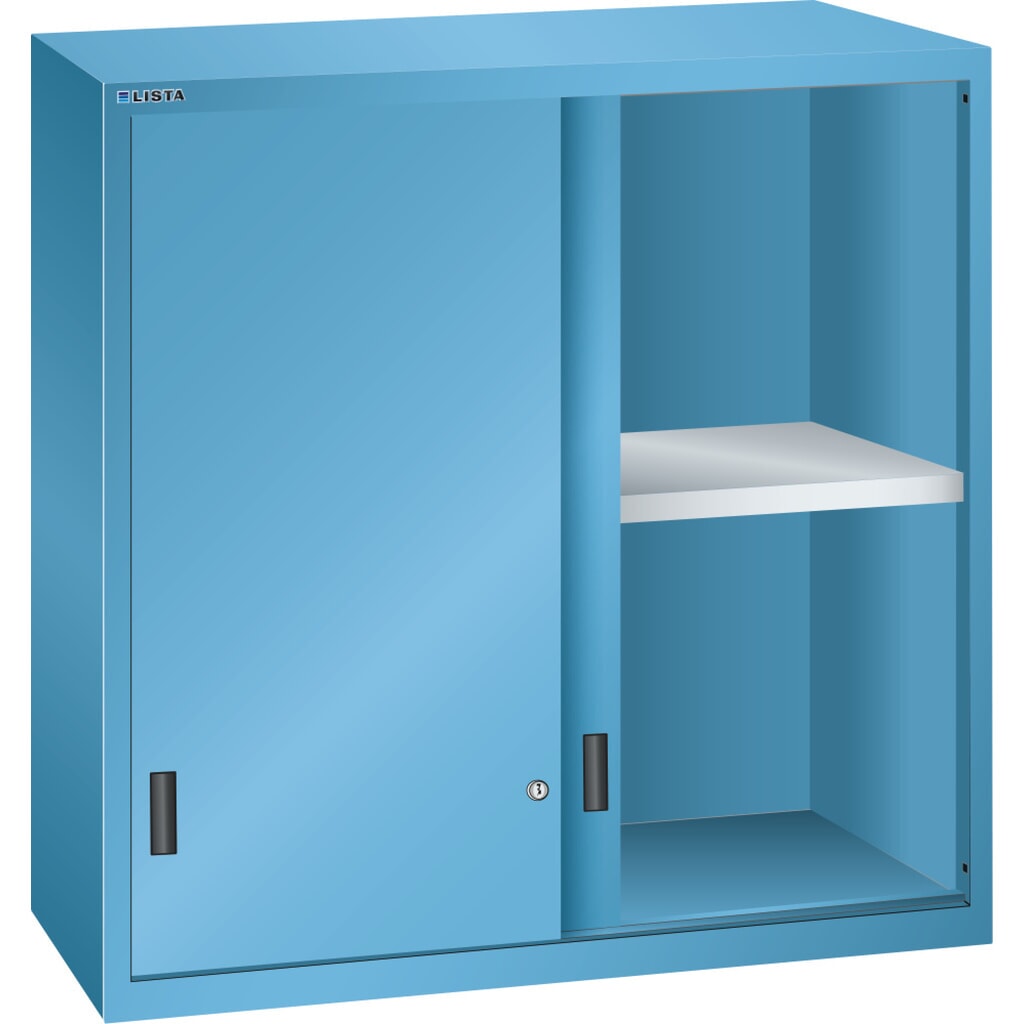 Nástavná skříňka LISTA s posuvnými dveřmi 54x27E, (ŠxHxV) 1023x572x1000 mm, světle modrá Obrázek produktu: Nástavná skříňka LISTA s posuvnými dveřmi 54x27E, (ŠxHxV) 1023x572x1000 mm, světle modrá