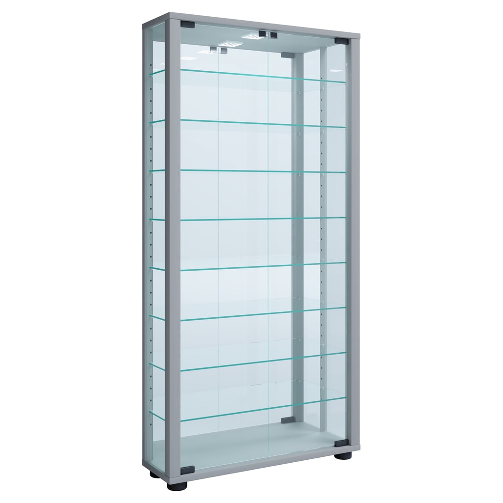 VCM nástěnná vitrína Vitrosa Maxi se zrcadlem, včetně osvětlení LED, stříbrná Obrázek produktu: VCM nástěnná vitrína Vitrosa Maxi se zrcadlem, včetně osvětlení LED, stříbrná