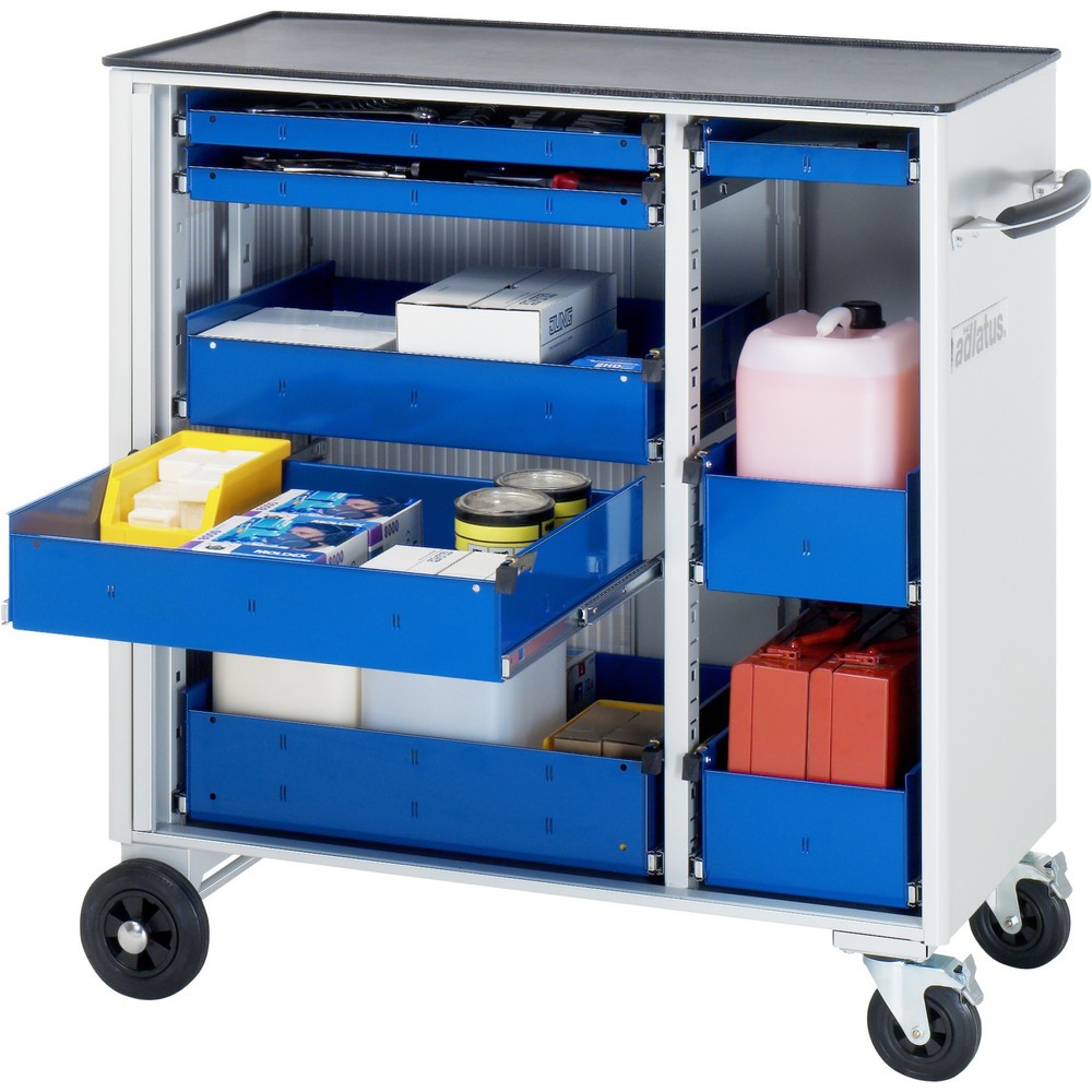Obrázek produktu: Nástrojový vozík RAU řada adlatus, VxŠxH 1 080 x 1025 x 520 mm, 8x zásuvka 3 x 40, 2 x 105, 3 x 130 mm, kovová pracovní deska