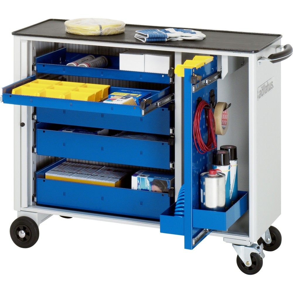 Číslo obrázku produktu 1: Nástrojový vozík RAU řada adlatus, VxŠxH 860 x 1025 x 400 mm, 5x zásuvka 2 x 40, 3 x 105 mm, kovová pracovní deska