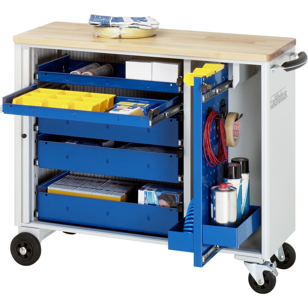 Číslo obrázku produktu 1: Nástrojový vozík RAU řada adlatus, VxŠxH 860 x 1025 x 400 mm, 5x zásuvka 2 x 40, 3 x 105 mm, buková pracovní deska