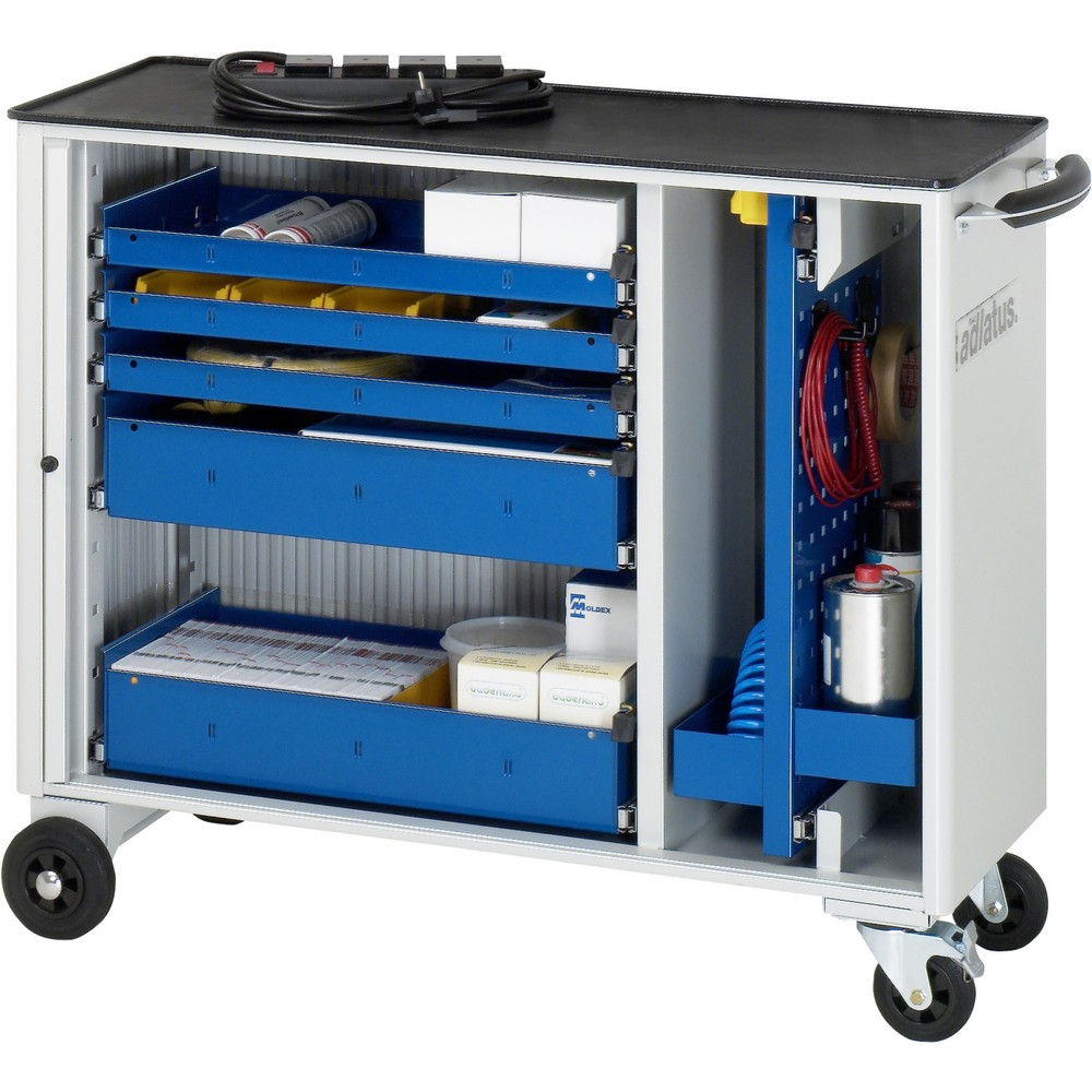 Číslo obrázku produktu 1: Nástrojový vozík RAU řada adlatus, VxŠxH 860 x 1025 x 400 mm, 5x zásuvka 3 x 40, 2 x 105 mm, kovová pracovní deska