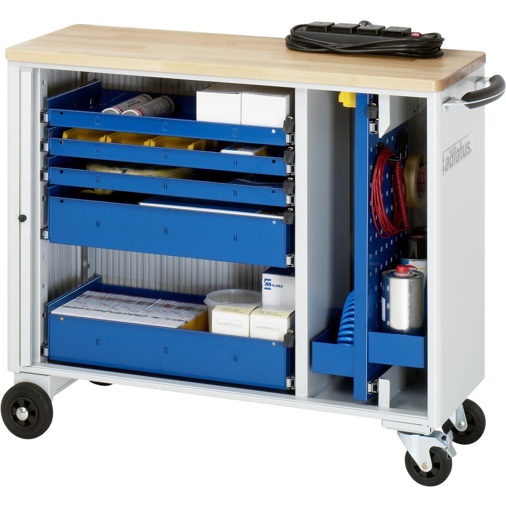 Číslo obrázku produktu 1: Nástrojový vozík RAU řada adlatus, VxŠxH 860 x 1025 x 400 mm, 5x zásuvka 3 x 40, 2 x 105 mm, buková pracovní deska