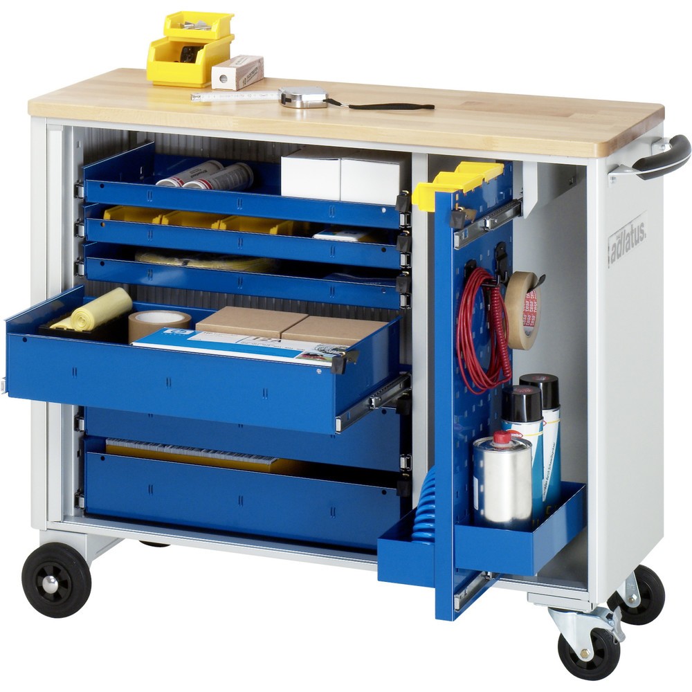 Číslo obrázku produktu 1: Nástrojový vozík RAU řada adlatus, VxŠxH 860 x 1025 x 400 mm, 6x zásuvka 3 x 40, 3 x 105 mm, buková pracovní deska