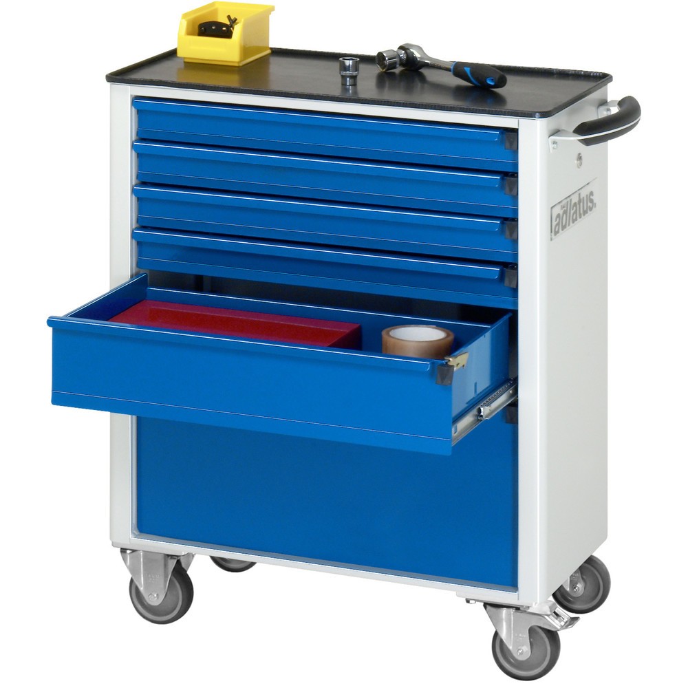 Číslo obrázku produktu 1: Nástrojový vozík RAU řada adlatus 700, VxŠxH 860 x 700 x 350 mm, 6x zásuvka 4 x 65, 1 x 130, 1 x 260 mm, kovová pracovní deska